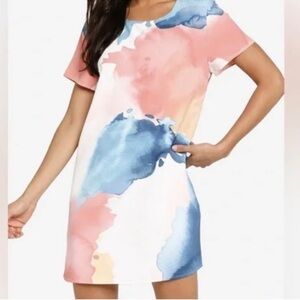 Mink pink abstract Watercolor Print Shift Dress size L
